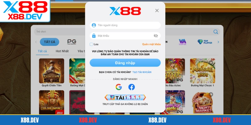 Các bước để đăng nhập X88